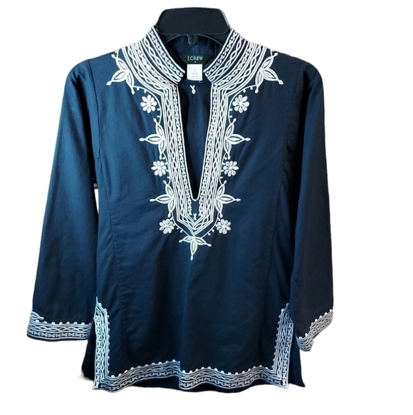 J. Crew Tops - J.Crew tunic top embroidered XS Navy